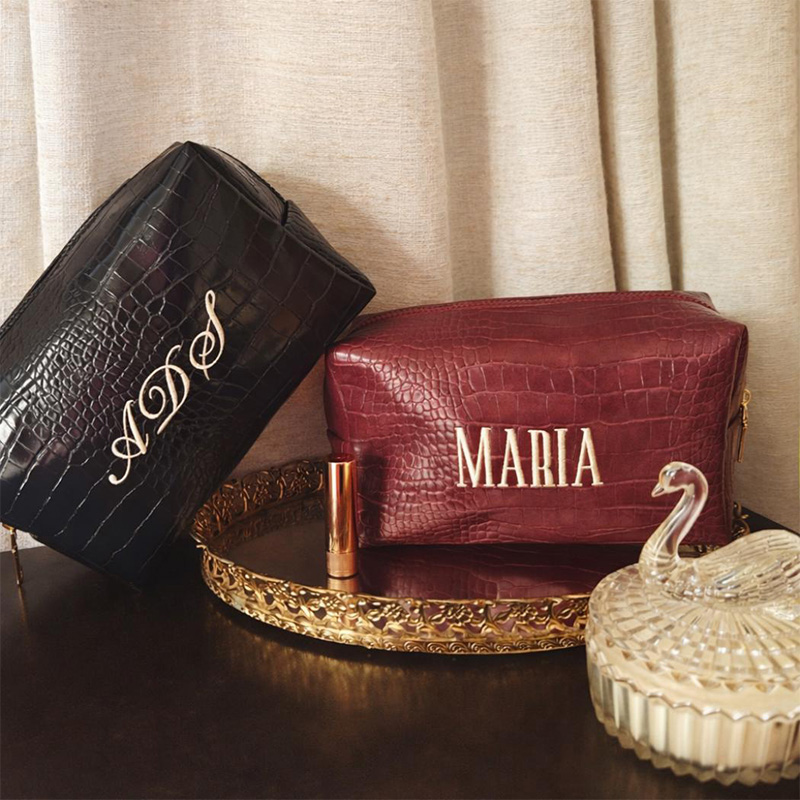 Luxury Skincare Accessories - Embroidered Croc Makeup Bag Personalized Vegan